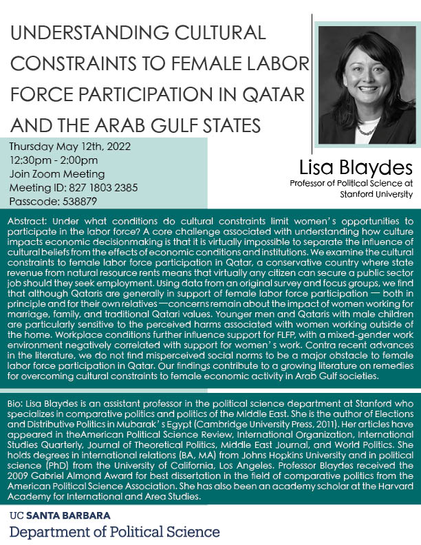 Understanding Cultural Constraints to Female Labor Force Participation in Qatar and the Arab Gulf States Event Image