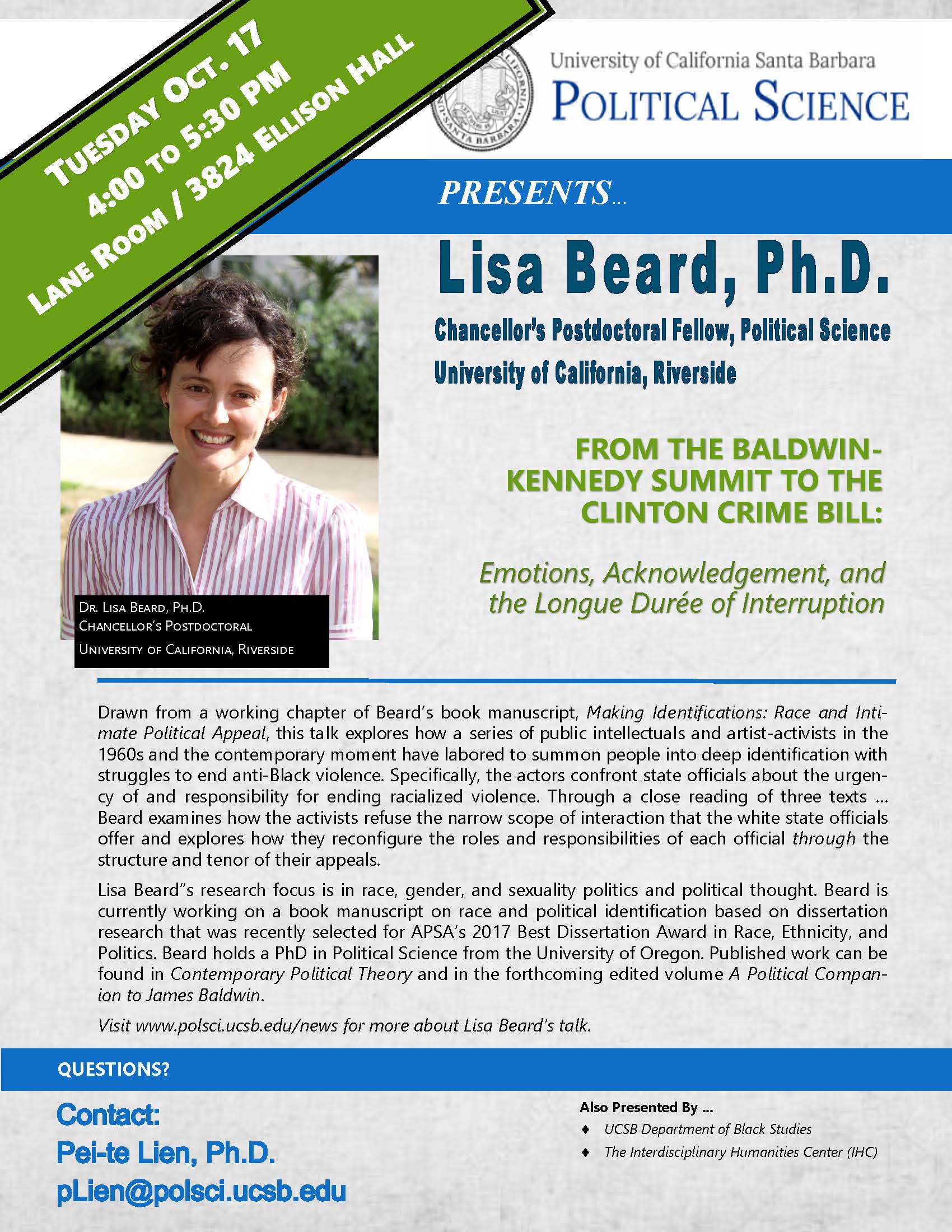 PT/AP/Identity Talk: Lisa Beard, Ph.D., Chancellor's Postdoctoral Fellow, UCR Event Image