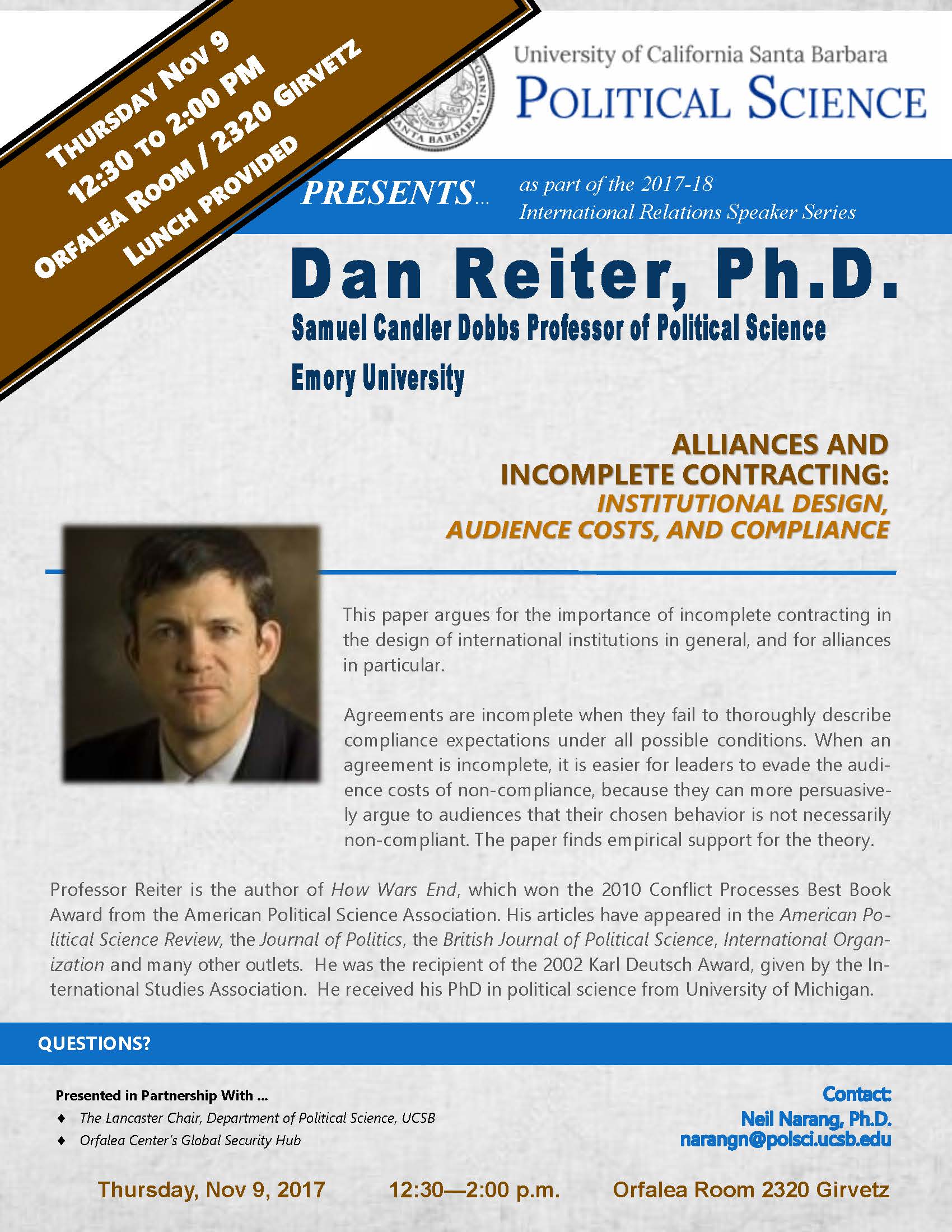 IR Speaker Series:  Dan Reiter, Ph.D. Event Image